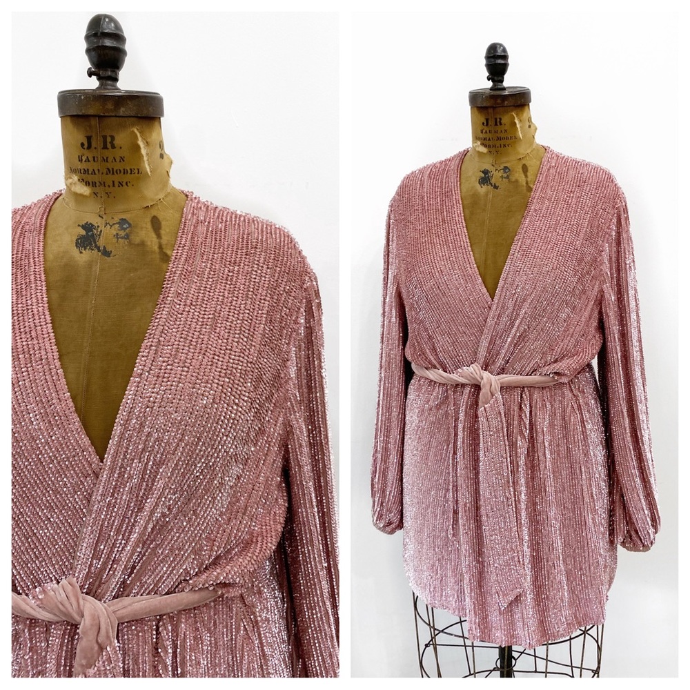 RETROFETE dusty pink sequin Gabrielle robe dress. Size XL.